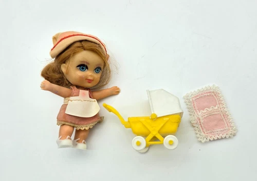 Vtg. Mattel Liddle Kiddles FLORENCE NIDDLE Doll, Outfit, Hat, Shoes, Buggy
