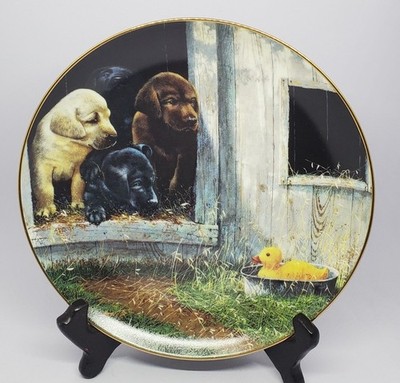 Danbury Mint OPENING DAY The Sportsmen 3 Lab Puppies 8'' Plate Philip Crowe