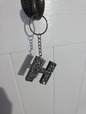 Initial New Block Letter H Resin Black W Sparkle Key Chain