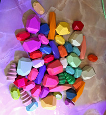 42 pcs Preschool Wooden Blocks, Colorful Stacking Blocks Stones, Sorting Blocks