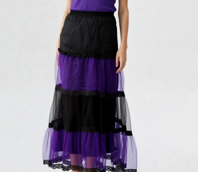 Maxifalda Gótica Victoriana Punk Larp De Tul Morado Talla 36-46 Talla Libre