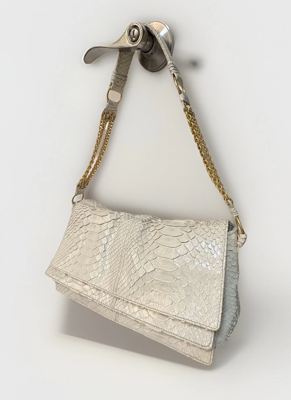 Bottega Veneta — Bottega Veneta Cream Python Shoulder Bag Handbag Authenticated