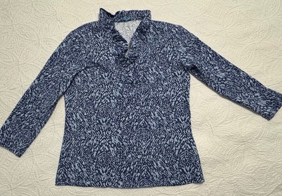 J. McLaughlin Durham Top Ruffle 3/4  Sleeve Blue Catalina Cloth Small Coastal