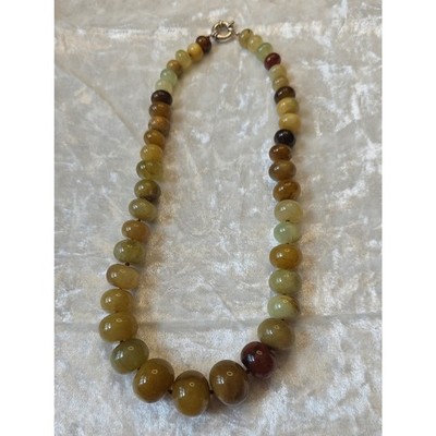 Vintage Art Deco Multi-Tone Jade, Nephrite Jade, Chalcedony Bead Boho Necklace