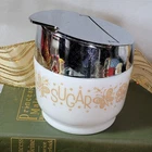 Vintage GEMCO Milk Glass Butterfly Gold Sugar Bowl Flip Lid  MCM