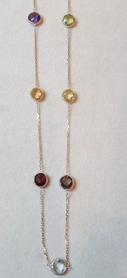 14 Karat Gelbgold Halsketten mit echten 6 mm Checabord runden Steinen 18 Zoll Karabiner 