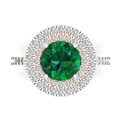 2.83 ct Round Halo Emerald Stone Promise Bridal Engagement Ring 14k 2 tone Gold