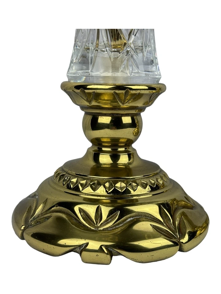 Lot Of 2 Stiffel Crystal Glass & Brass Double Socket Table Lamps - Image 3 of 4