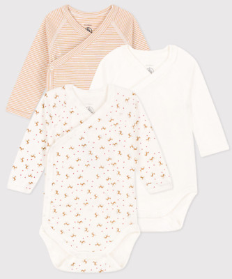 Petit Bateau 3 Bodys Baumwolle Langarm Wickeloptik 6 Monate Neu mit Etikett* UVP 38,95£