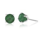 14K White Gold Round Emerald Stud Earrings for Women with Push Backs - 5 mm