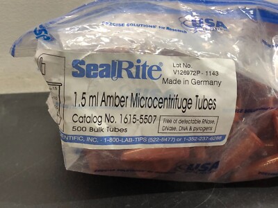 SealRite 1.5mL Amber Microcentrifuge Tubes 1615-5507 500pcs