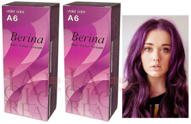 2 x Berina Permanent Hair Dye Color Colour Cream # A6 Violet