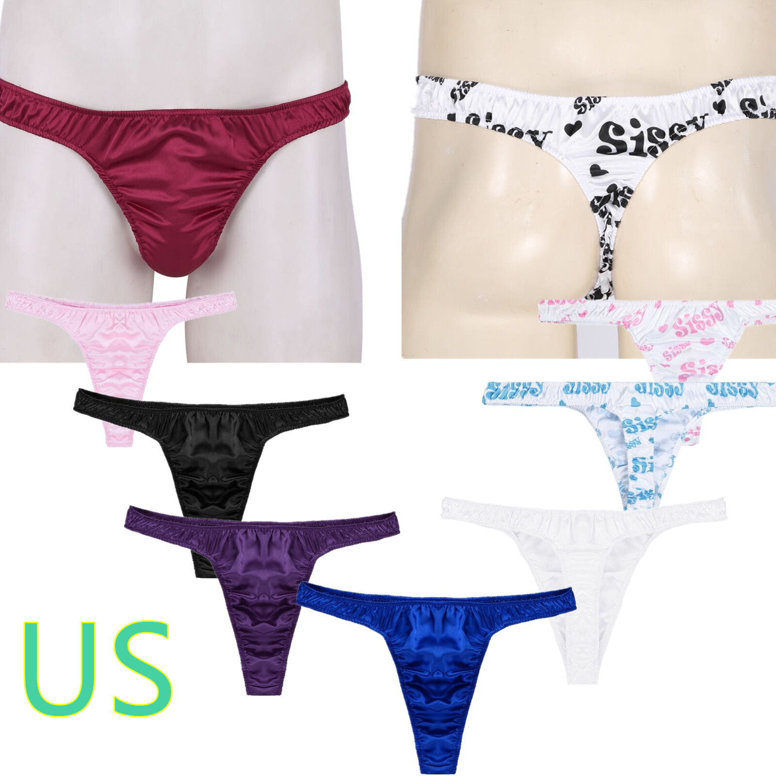 US Mens Sissy G-String Thongs Shiny Ruffled Bikini Briefs Lingerie Underwear