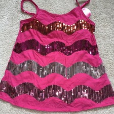 Girl's Vibrant Pink Camisole Tank with Sequin Pattern by Justice, Size 10 NWT