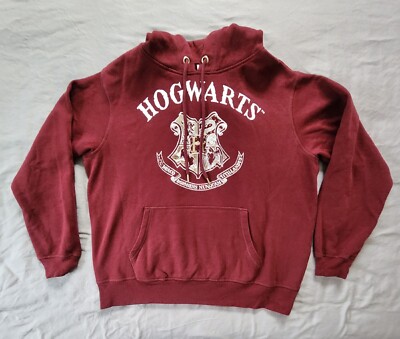 H&M Harry Potter Hogwarts Crest Hoodie Size M Burgundy Long Sleeve PRISTINE 