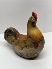 "Pollo de cerámica pintado de gallo pintado con lámina de otoño raro de 13"" de alto de colección"