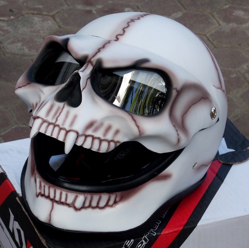 Casque moto crâne monstre de la mort os fantôme visière plein visage neuf  - Photo 1 sur 10