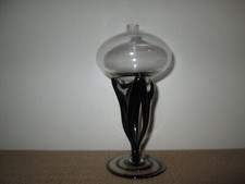 Jozefina KROSNO Poland Hand Blown Jellyfish Art Glass 8.5  Oil Lamp Black Swirl