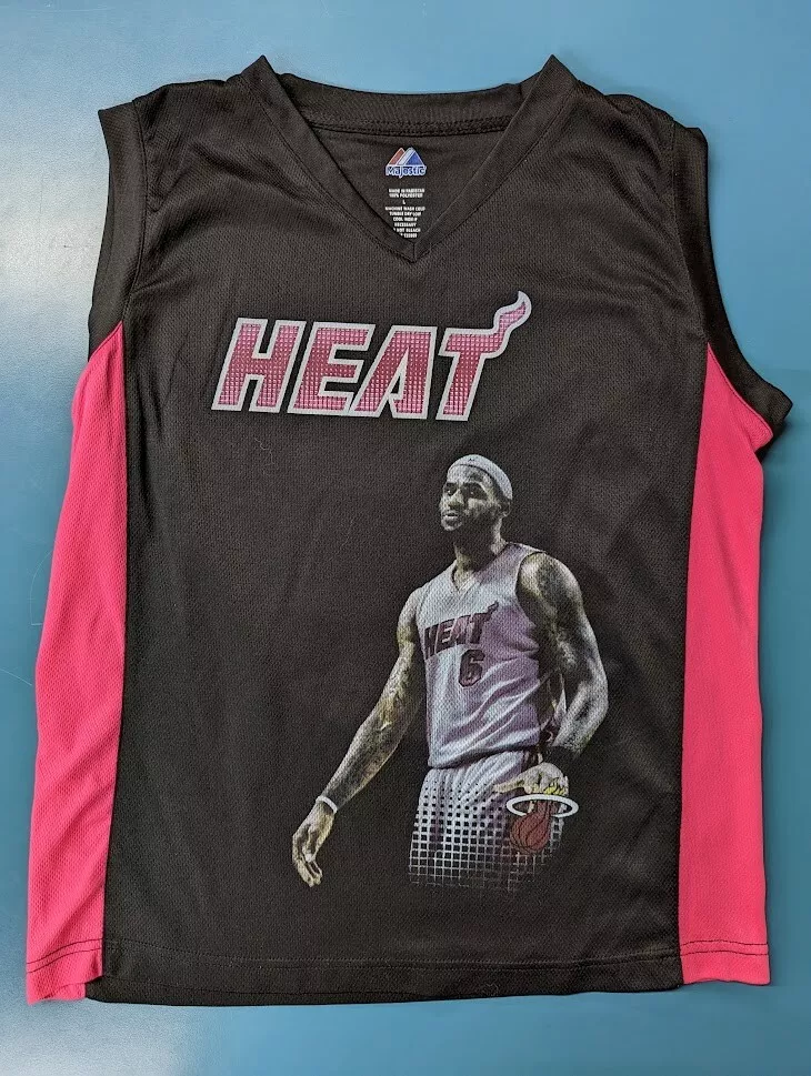 Majestic NBA Lebron James Miami Heat 6 Jersey Black Pink Red Size