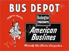 Burlington Trailways Bus Depot 9" x 12" Metal Sign