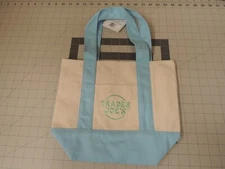 Trader Joe's Mini Canvas Tote Bag - Pastel Blue Accents (NEW WITH TAGS)