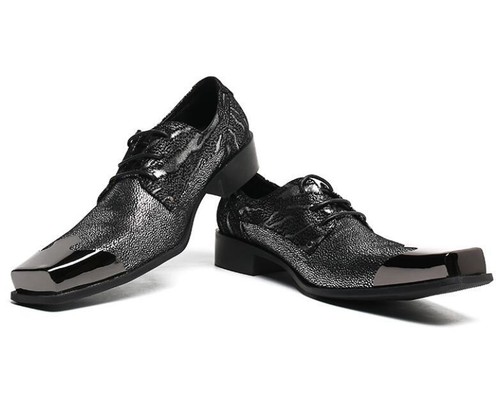 Men's Fashion Square Toe Lace Up Leather Shoes Formal Business Party Dress Shoes - Picture 7 of 8