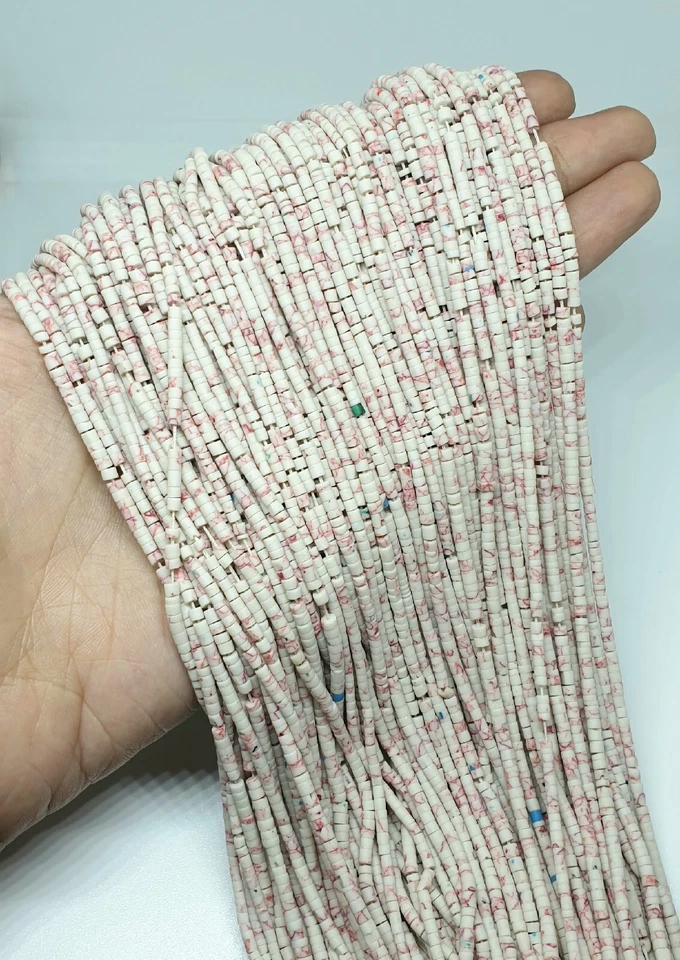 5 Strands of Afghan Tiny Seed Heishi Mini Tube Seed Pipe Beads Howlite 2.3mm - Image 4 of 4