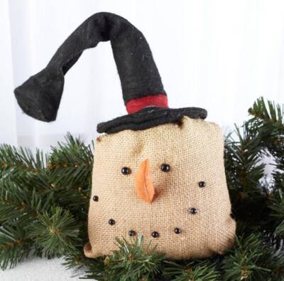WHOLESALE XL 15  Primitive Snowman Head Top Hat Burlap Snowman Sitter