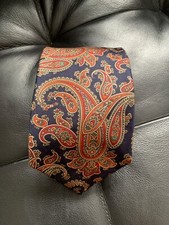 BURBERRYS London Vintage Silk Tie Navy Blue  Red, Made in England 3.5"x57"