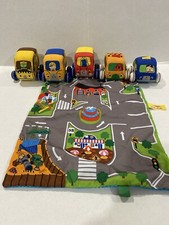 Set of 5 Melissa and Doug K's Kids Pull Back Cars Vehicles And Street Play Mat