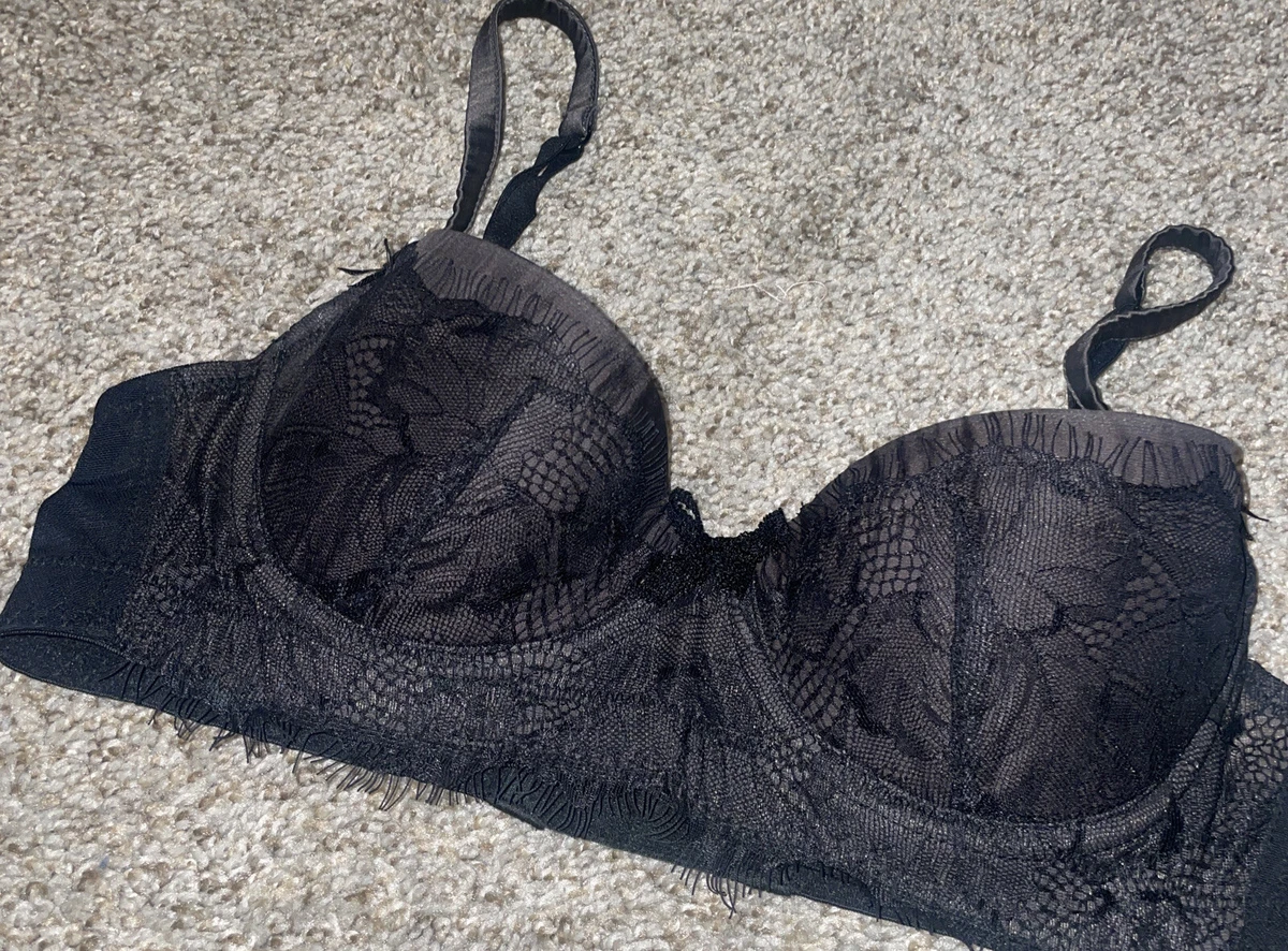 Mimi Holliday Black Gray Lace Overlay Bra 36C ￼ Balconette Bra Nice