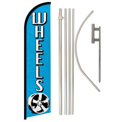 Wheels Windless Banner Swooper Advertising Flag Kit Auto Parts Mechanic Blue