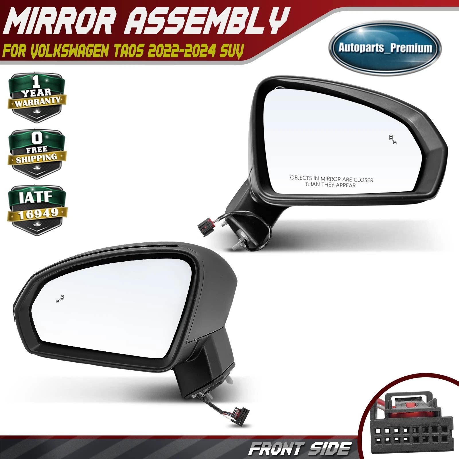 2Pcs Front Power Mirror with Heated and Blind Spot for Volkswagen Taos 2022-2024