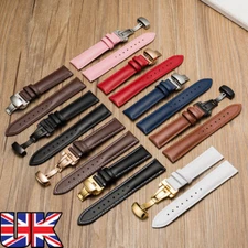 Genuine Leather Deployment Buckle Watch Band Quick Release Strap 16 to 24 MM UK