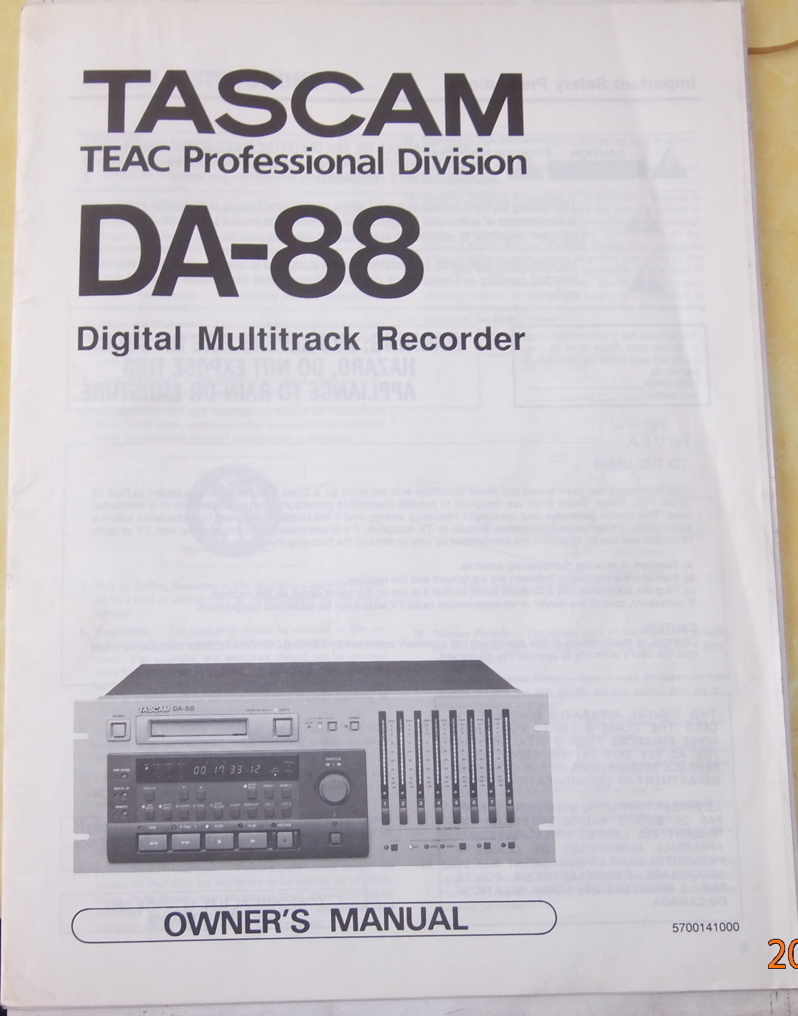 TASCAM DA88 OWNER'S MANUAL | eBay