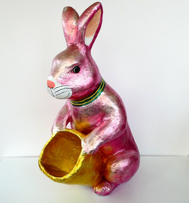 Huge Easter Faux Foil Pink Gold Chocolate Bunny Rabbit Figurine 24 inch Decor