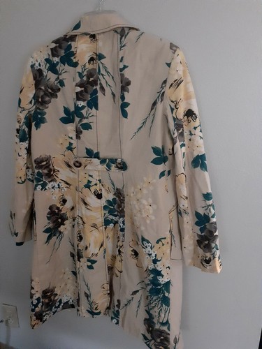 A Line Women’s Large Floral Long Button Down Vintage Trench Coat Jacket - Picture 8 of 8
