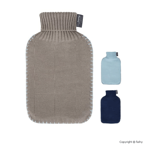 Wärmflasche Fashy Strickbezug Wärmekissen Grau Blau Marine Taupe mit Bezug 2 l - Bild 2 von 4