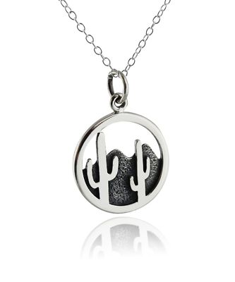 Desert Cactus Necklace - 925 Sterling Silver Pendant Mountain Southwest Gift NEW