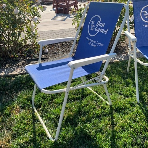 2 Vintage Dan Gamel RV Fabric Blue Folding Lawn Camp RV Airstream Chairs Retro - Picture 8 of 24