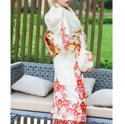 Japanese summer kimono Yukata Plum blossom design Red 3-Piece Set