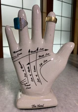 Vintage Antique Palmistry Palm Fortune Telling Ceramic Hand Ring Holder Stand