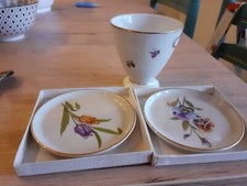 Fürstenberg 2 x Untersetzer für Glas Blumenmotive + 1 x Becher Vase Streublume