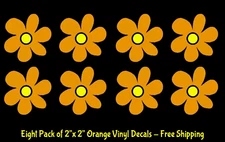 8 Hippie Flowers Light Orange & Yellow 2" Vinyl Decals Windows Laptop Tumblers