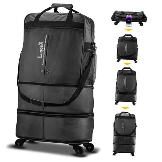 Collapsible Luggage with Wheels - Expandable Foldable Luggage Bag  Large Black