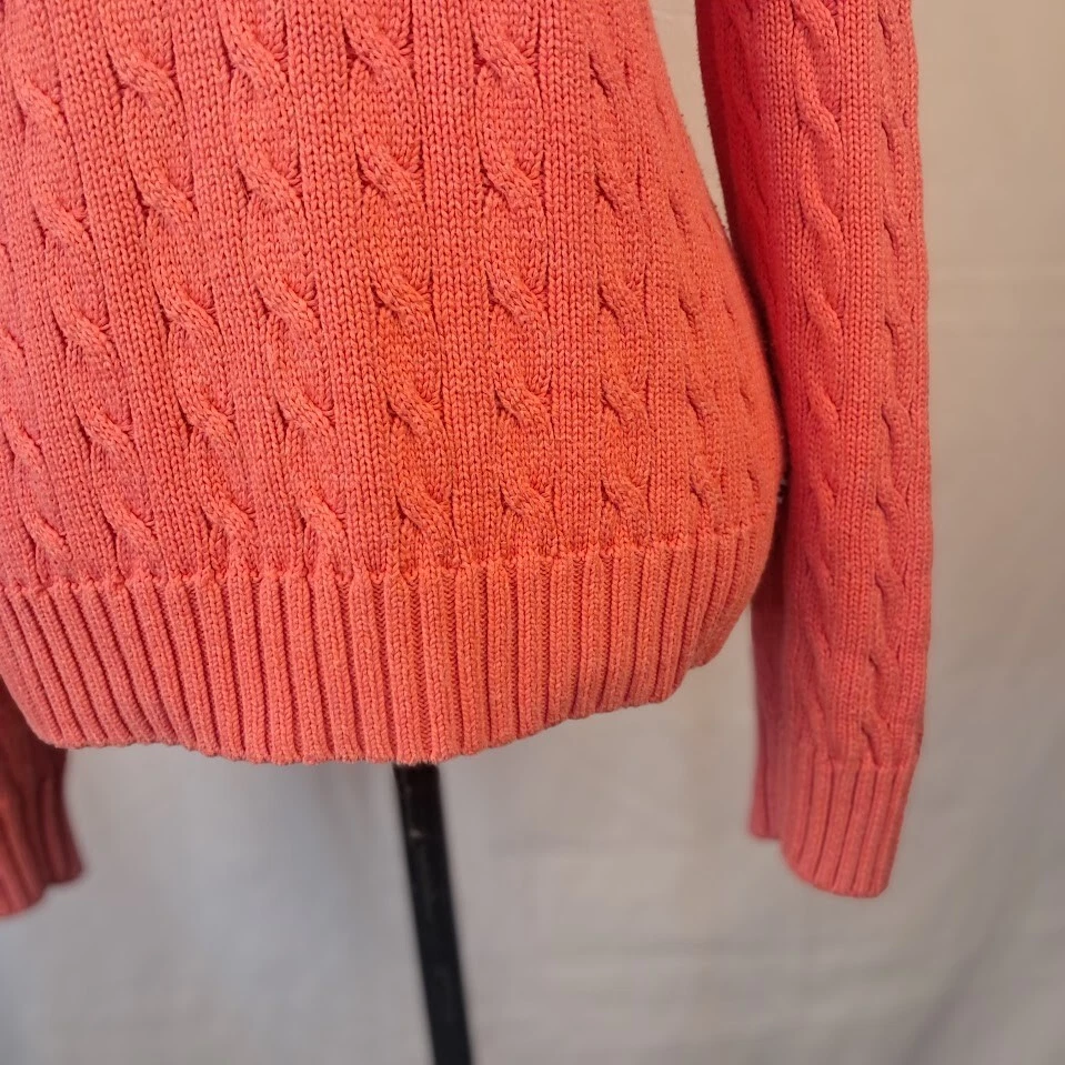 Suéter TOMMY HILFIGER 100 % Algodón Grueso Tejido con Cable Cuello en V Coral XL Foto 4 de 4
