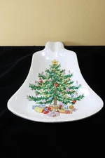 Lefton China Christmas Tree Relish Dish 1200 BELL SHAPED Hand Painted Nut Candy
