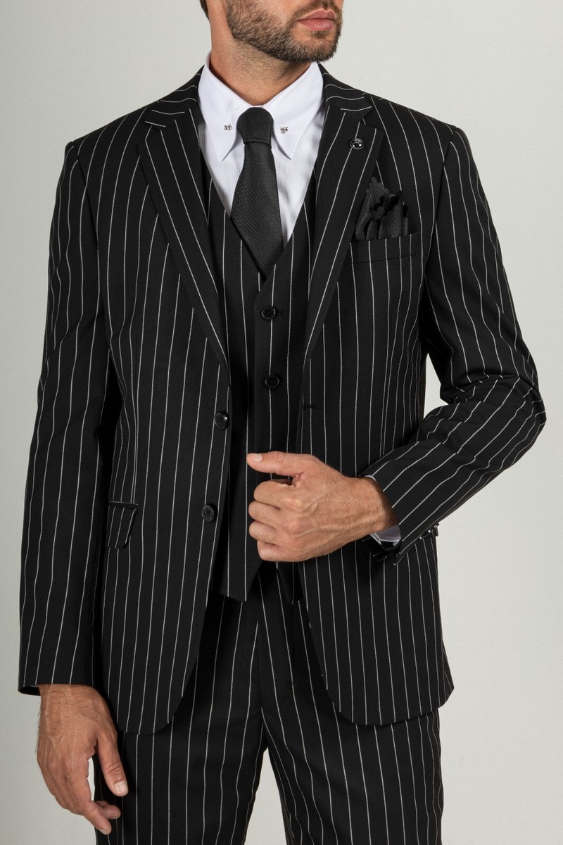 Jack Martin - Black Chalk Stripe 3 Piece Suit | eBay