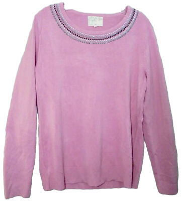 Debbie Morgan Womens XL Rose Pink Sweater Silver Black