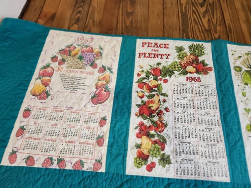 Vintage Linen Calendar Towel Quilt Farmhouse 1960s-1990s Full Queen 92x85" - Picture 6 of 24
